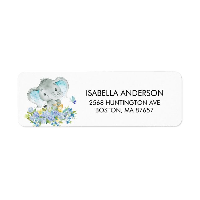 Happy Elephant Baby Shower Address Label (Front)