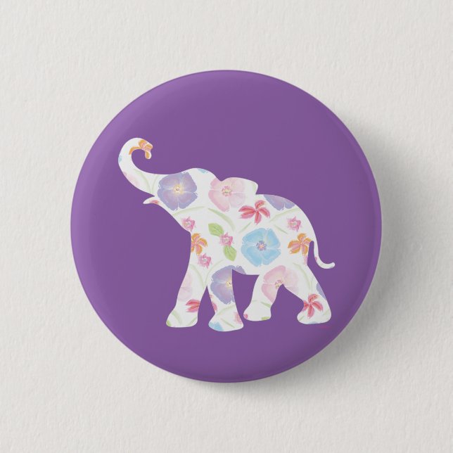 Happy Elephant-Big-Flower Pattern Modern Button (Front)