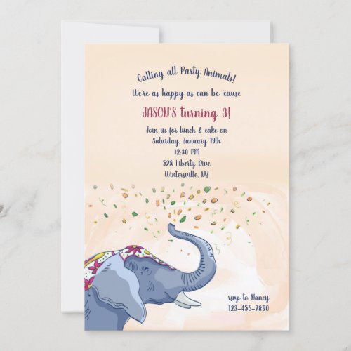 Happy Elephant Birthday Party Invitation