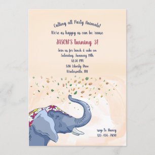 Happy Elephant Birthday Party Invitation