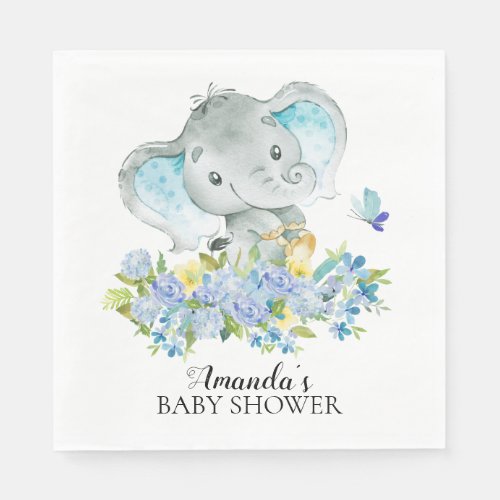 Happy Elephant Boys Baby Shower Paper Napkins