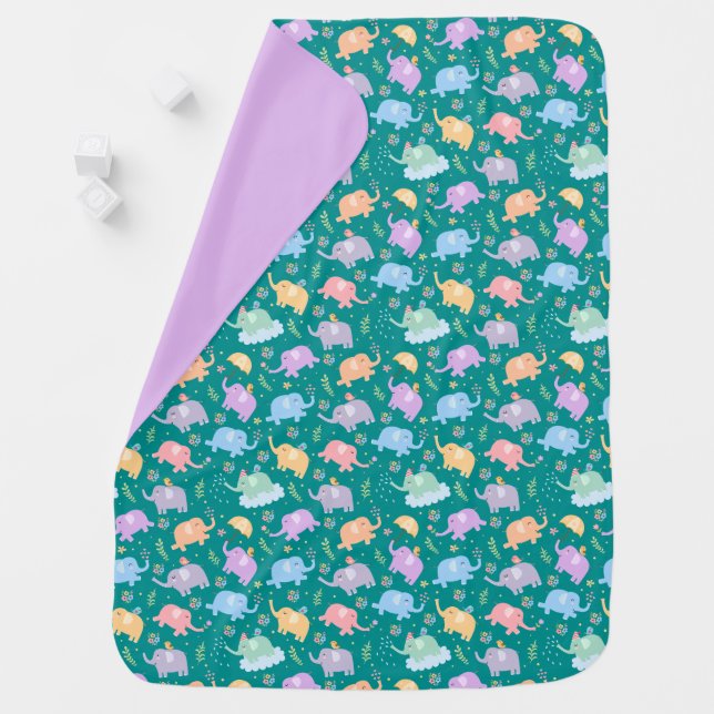 Happy Elephant Garden Party w Umbrellas Flowers Baby Blanket (In Situ)