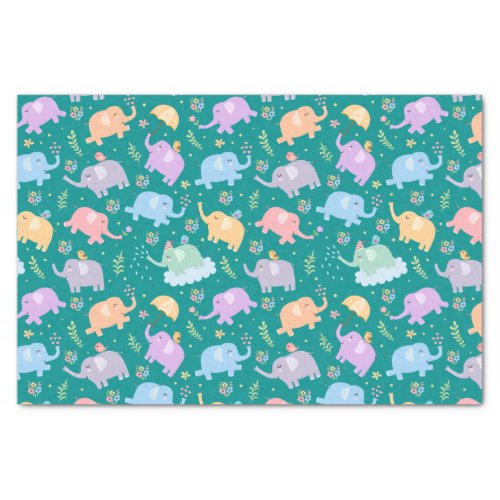 Happy Elephant Garden Party w Umbrellas Flowers Tissue Paper