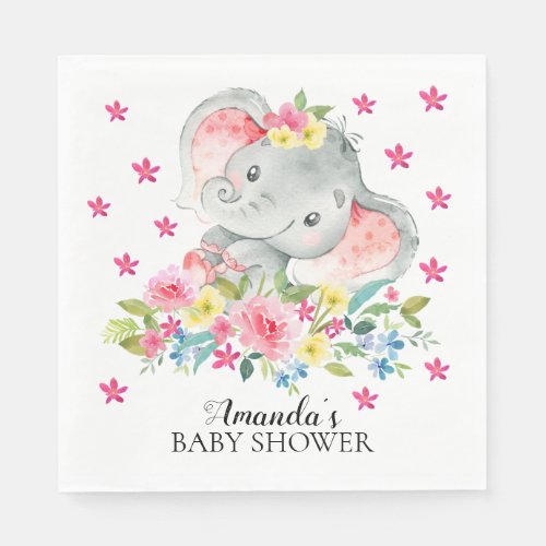 Happy Elephant Girls Baby Shower Paper Napkins