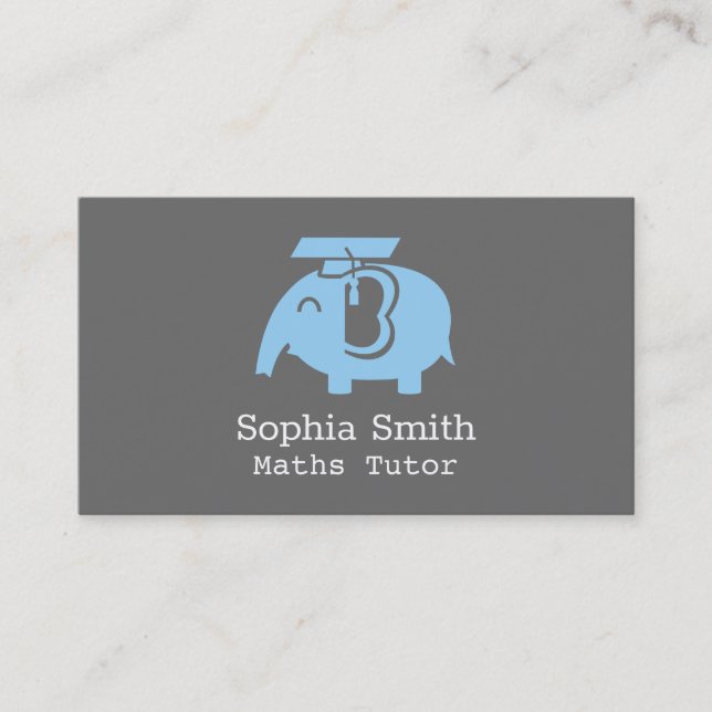 Happy Elephant Graduate Kids Tutor Business Cards (Front)