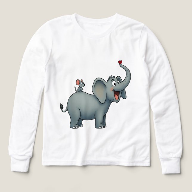 Happy Elephant & Little Mouse – Cute Kids T-Shirt Tri-Blend Shirts (Design Front)