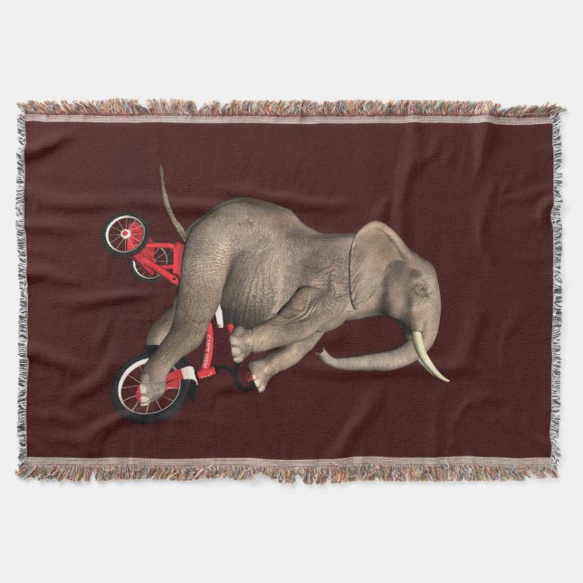 Happy Elephant On Tricycle Throw Blanket (Front)
