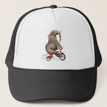 Happy Elephant On Tricycle Trucker Hat by Emangl3D at Zazzle