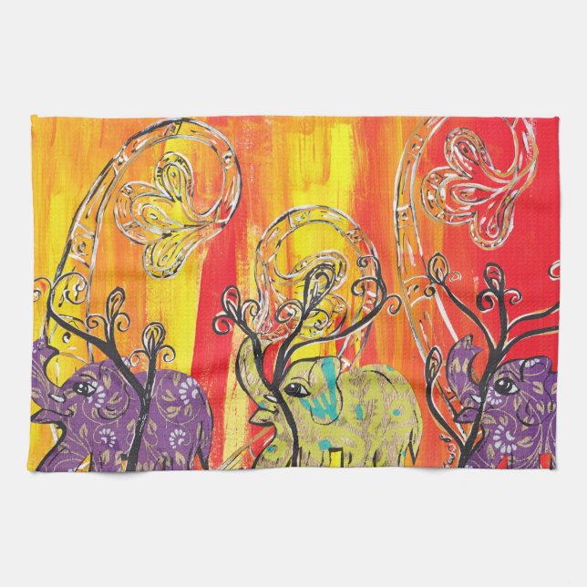 Happy Elephant Parade Kitchen Towel (Horizontal)