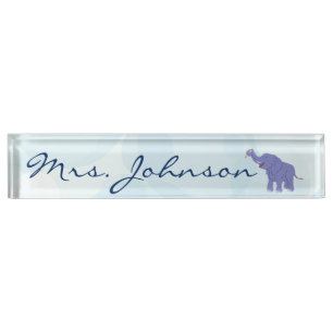 Happy Elephant (personalize) Desk Name Plate