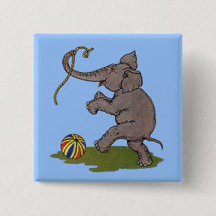 happy elephant playing with rope and ball button