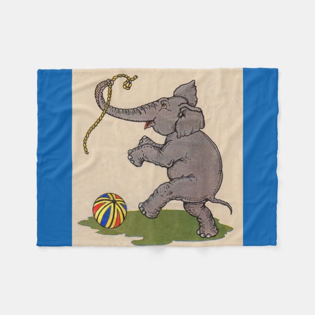 happy elephant playing with rope and ball fleece blanket (Front (Horizontal))