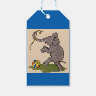 happy elephant playing with rope and ball gift tags