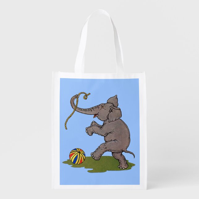 happy elephant playing with rope and ball grocery bag (Front)