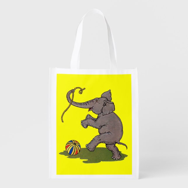 happy elephant playing with rope and ball grocery bag (Front)