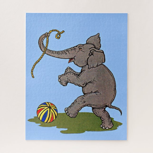 happy elephant playing with rope and ball jigsaw puzzle (Vertical)