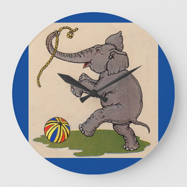 happy elephant playing with rope and ball large clock (Front)
