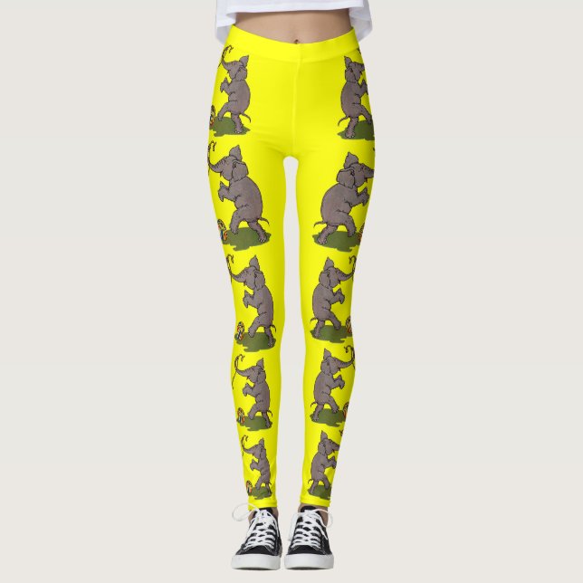 happy elephant playing with rope and ball leggings (Front)