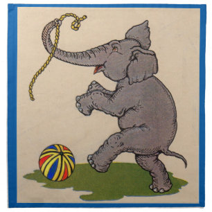 happy elephant playing with rope and ball napkin