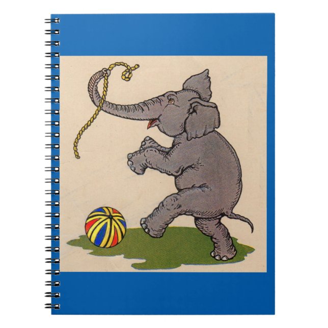 happy elephant playing with rope and ball notebook (Front)