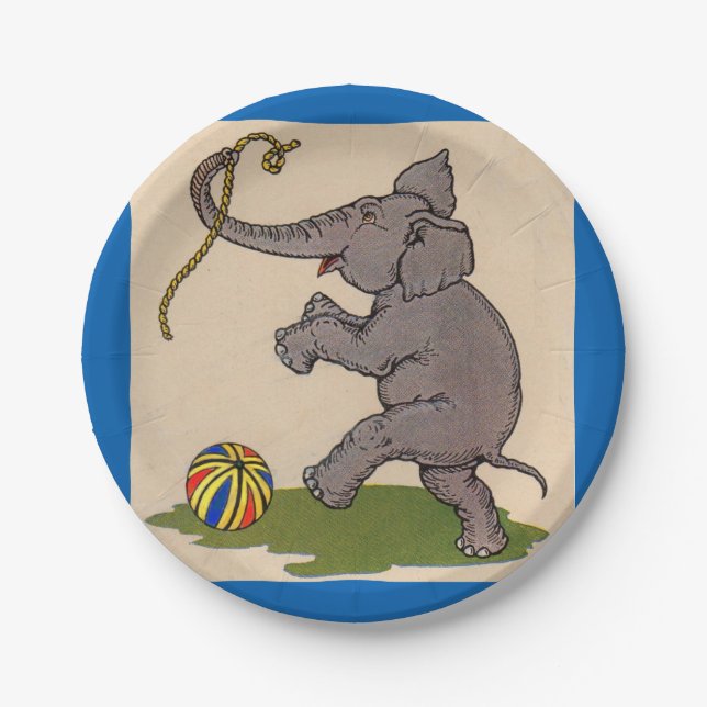 happy elephant playing with rope and ball paper plates (Front)