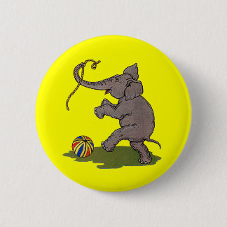 happy elephant playing with rope and ball pinback button