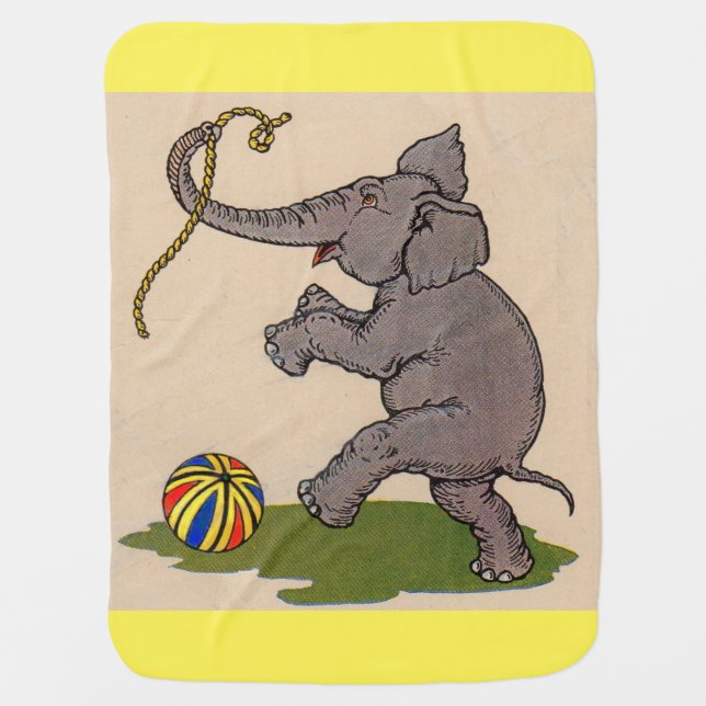 happy elephant playing with rope and ball receiving blanket (Front)