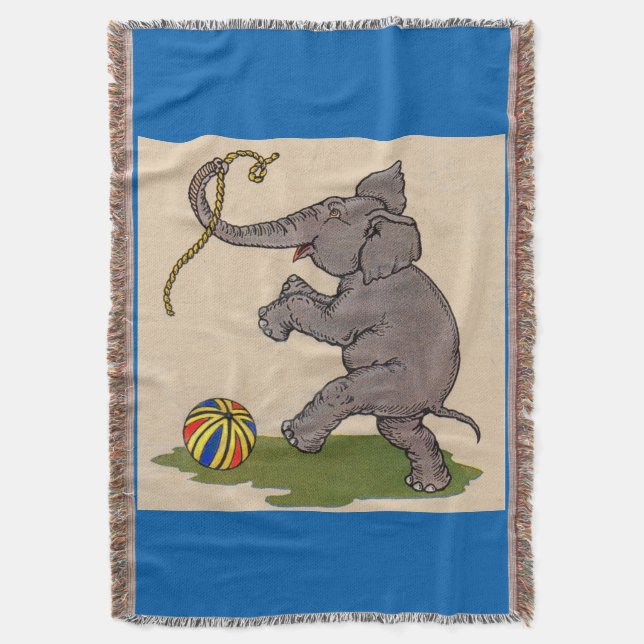 happy elephant playing with rope and ball throw blanket (Front Vertical)