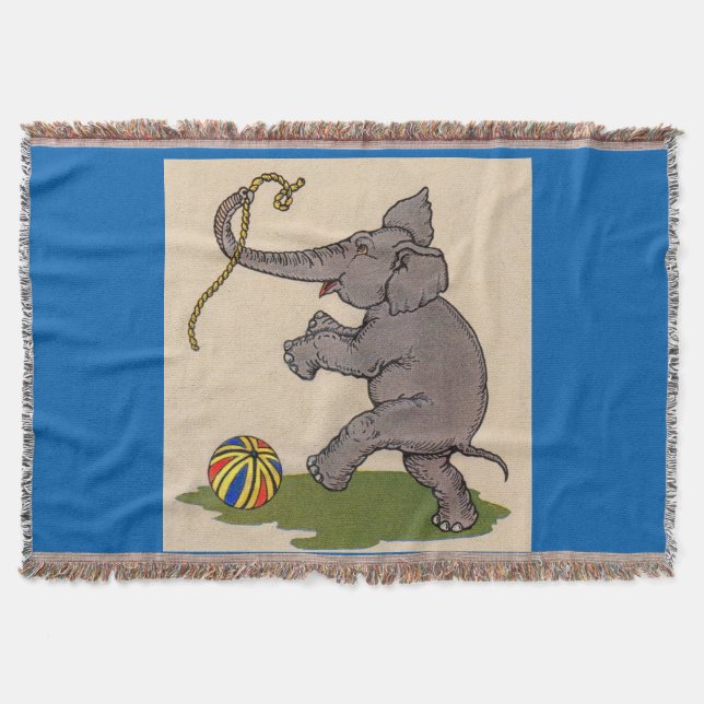 happy elephant playing with rope and ball throw blanket (Front)