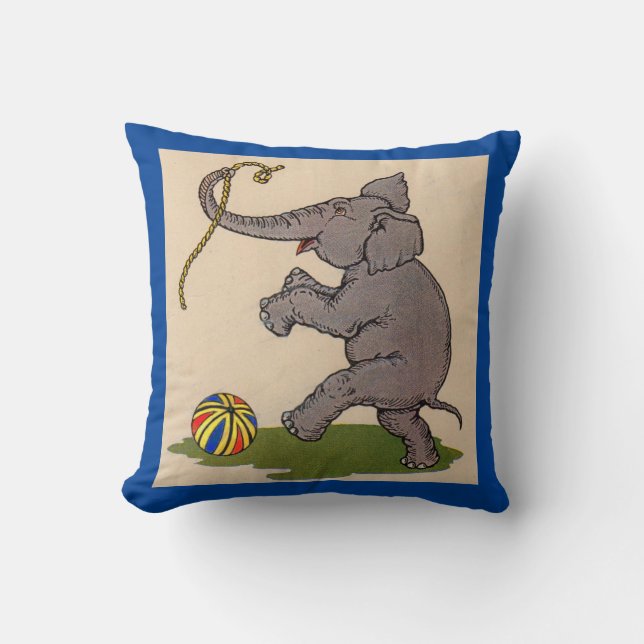 happy elephant playing with rope and ball throw pillow (Front)