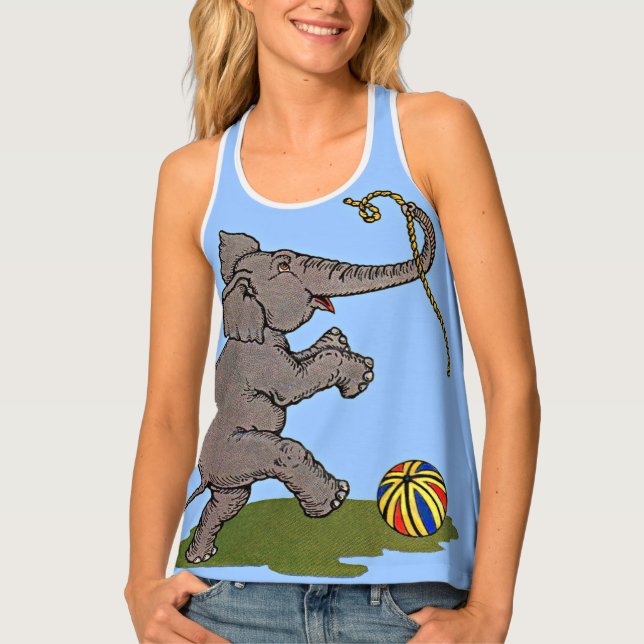 happy elephant print tank top (Front)