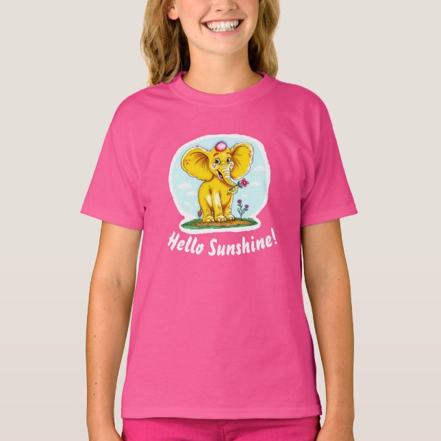 Happy Elephant T-Shirt for Girls | Hello Sunshine  (Front)