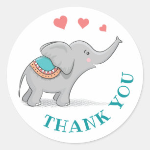 Happy Elephant Thank You Classic Round Sticker