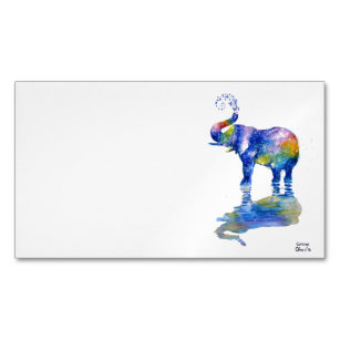 Happy elephant watercolor painting  business card magnet