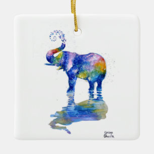 Happy elephant watercolor painting ceramic ornamen ceramic ornament