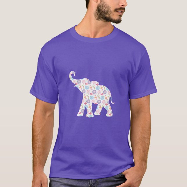 Happy Elephant-with Flower Pattern  Unique T-Shirt (Front)