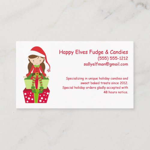 Happy Elf Customizable Small Business Bakery Candy Business Card