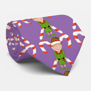 Happy Elf With Candy Cane Tie by Shenanigins at Zazzle