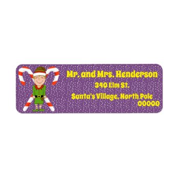 Happy Elf With Candy Return Address Labels by Shenanigins at Zazzle