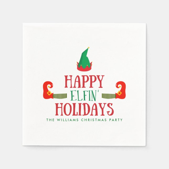 Happy Elfin Holidays Christmas Paper Napkins (Front)