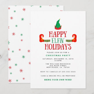 Happy Elfin Holidays Christmas Party Invitation