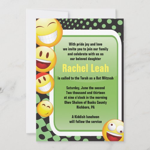 HAPPY EMOJI Bar Bat Mitzvah Invitation