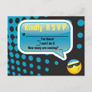 HAPPY EMOJI Bar Bat Mitzvah Reply Card-blue RSVP Card