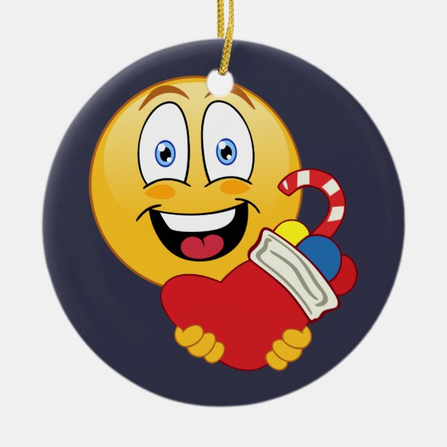 Happy Emoji Christmas Stocking Ornament (Front)