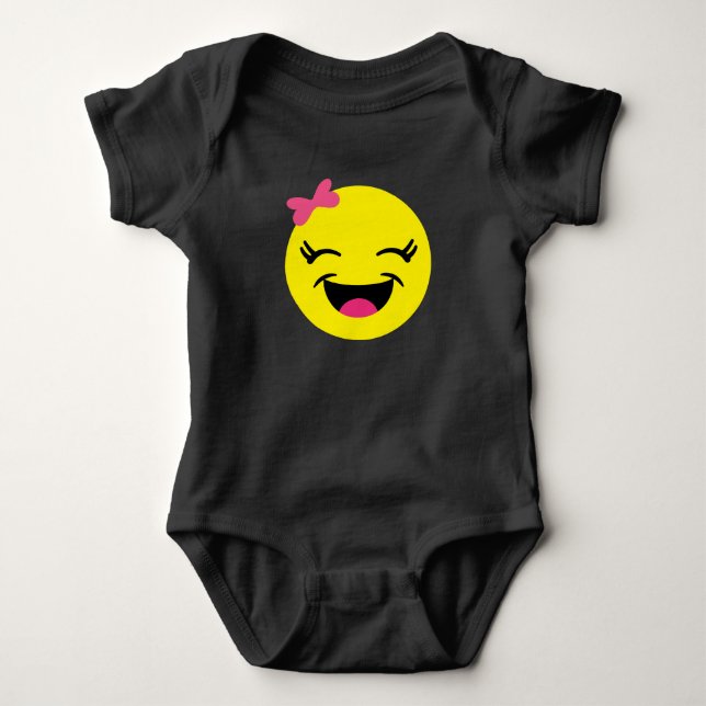 Happy Emoji Girl Baby Bodysuit (Front)