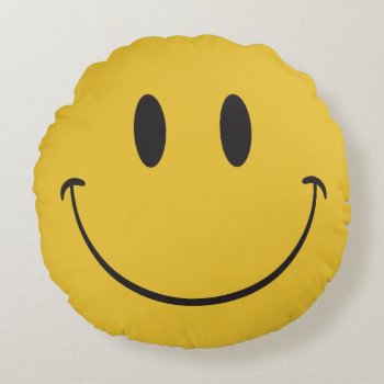 Happy Emoji Round Pillow by emoji_pillows at Zazzle