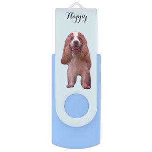 Happy English Cocker Spaniel Dog on Light Blue Flash Drive