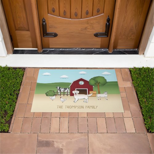 Happy English Cream Golden Retriever At A Farm Doormat