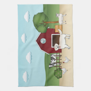 Happy English Cream Golden Retriever At A Farm Kitchen Towel