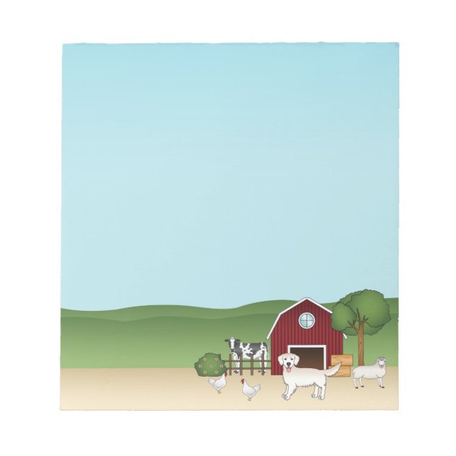Happy English Cream Golden Retriever At A Farm Notepad (Front)